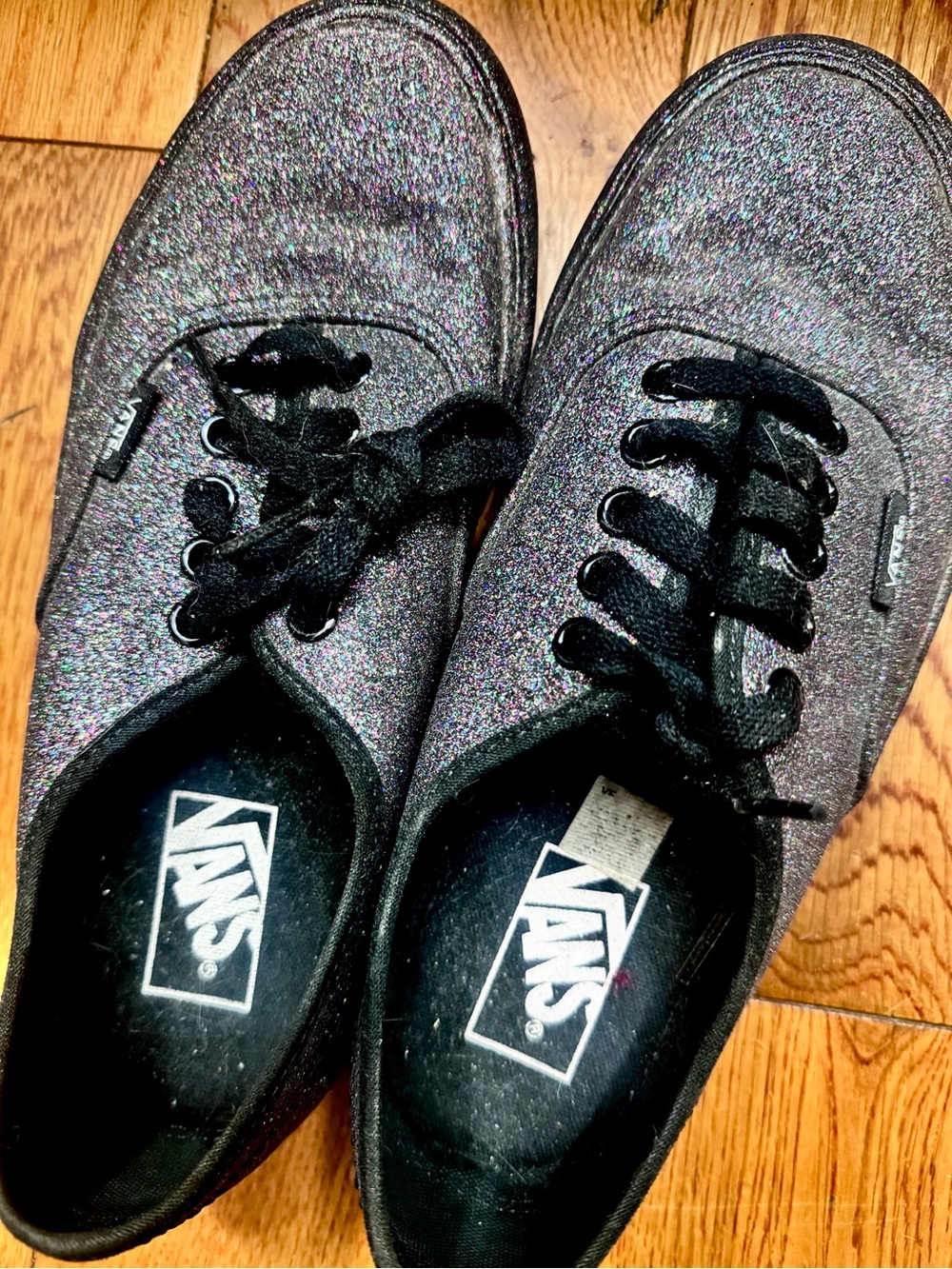 Vans Women/Unisex  Rainbow Glitter Black Lace-Up Sneakers